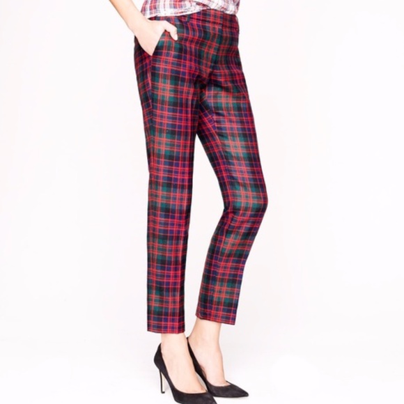J Crew Cafe Capri Wool Red Tartan Plaid 